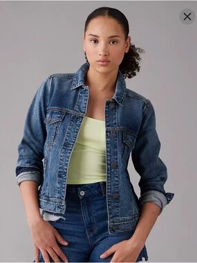 Strigid Classic Style Dark Blue Denim Jacket - Women's American Eagle AEO